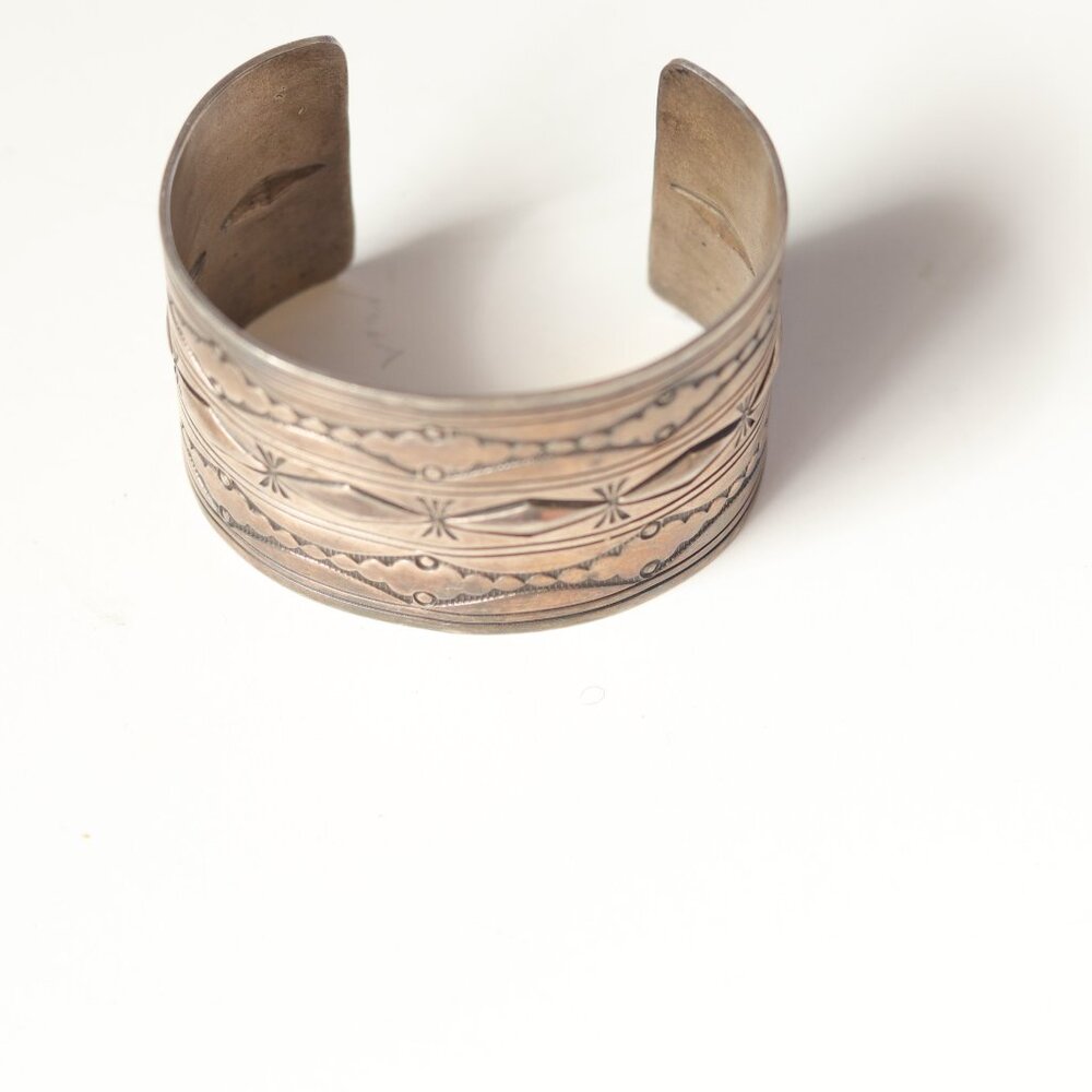 Vintage Navajo Native American  Jewelry Sterling Silver Signed Cuff Bracelet